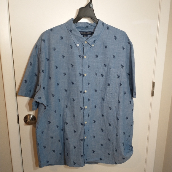 U.S POLO Assn Short Sleeve Button Down Shirt Size 3XL ,Blue Color For Men - Picture 1 of 10